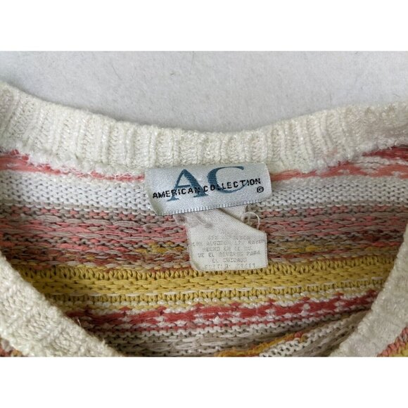 AMERICAN COLLECTION - WOMEN'S CORAL ORANGE STRIPED SHORT SLEEVE PULLOVER SWEATER - Picture 7 of 12